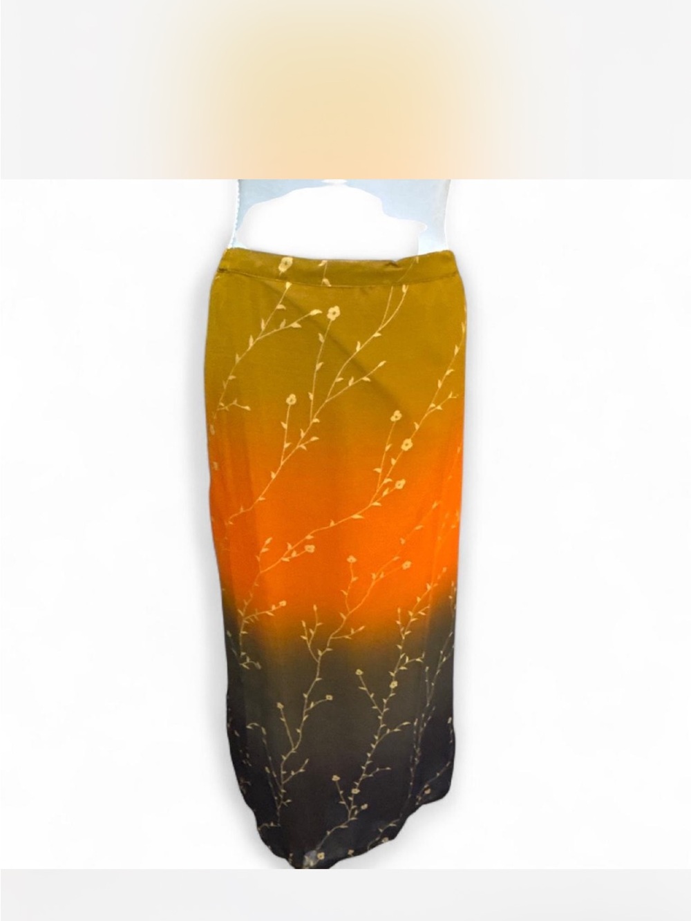 A.R.K. New York Deadstock Ombre Maxi Skirt 2X Sunset Floral Branch Print